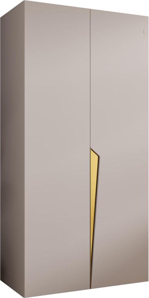 MEBLE KRYSPOL Schrank 100x202x52 cm mit Kleiderstange, 2xTür, PIANO, Kaschmir, Griff Gold