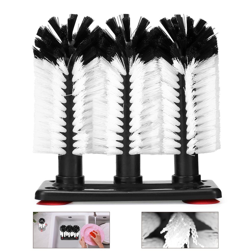 Gläserspülbürsten-Set schwarz, weiß Kunststoff, Spülbürste Gläserspüler, Abnehmbare Tassenbürste zur Reinigung von Gläsern und Thermoskannen