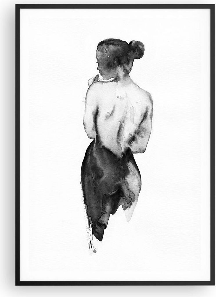 Gerahmtes Poster - Schwarzer Rahmen - Aquarell Frau Nacktheit - 70x100 cm - Wand Bild - Wanddeko - Wandbilder - Kunstposter - Wandposter - Bilderra...