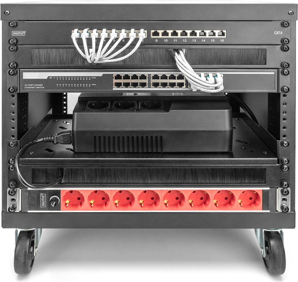 DIGITUS 19-Zoll Rack, 8HE, Unmontiert – Robust Bis 136 Kg, Mit Rollen & Lüftung, Für Audio/Video & Netzwerk