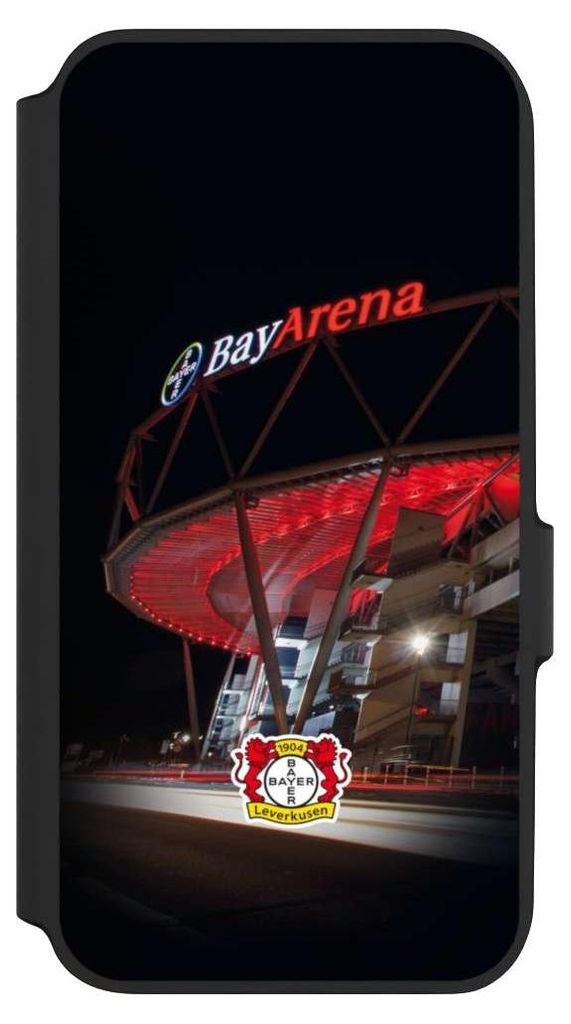 NIVOCASE Klapphülle für Samsung Galaxy A54 5G Handyhülle aus Kunst Leder NIVOflip schwarz Bayer 04 Leverkusen Offizielles Lizenzprodukt Stadion