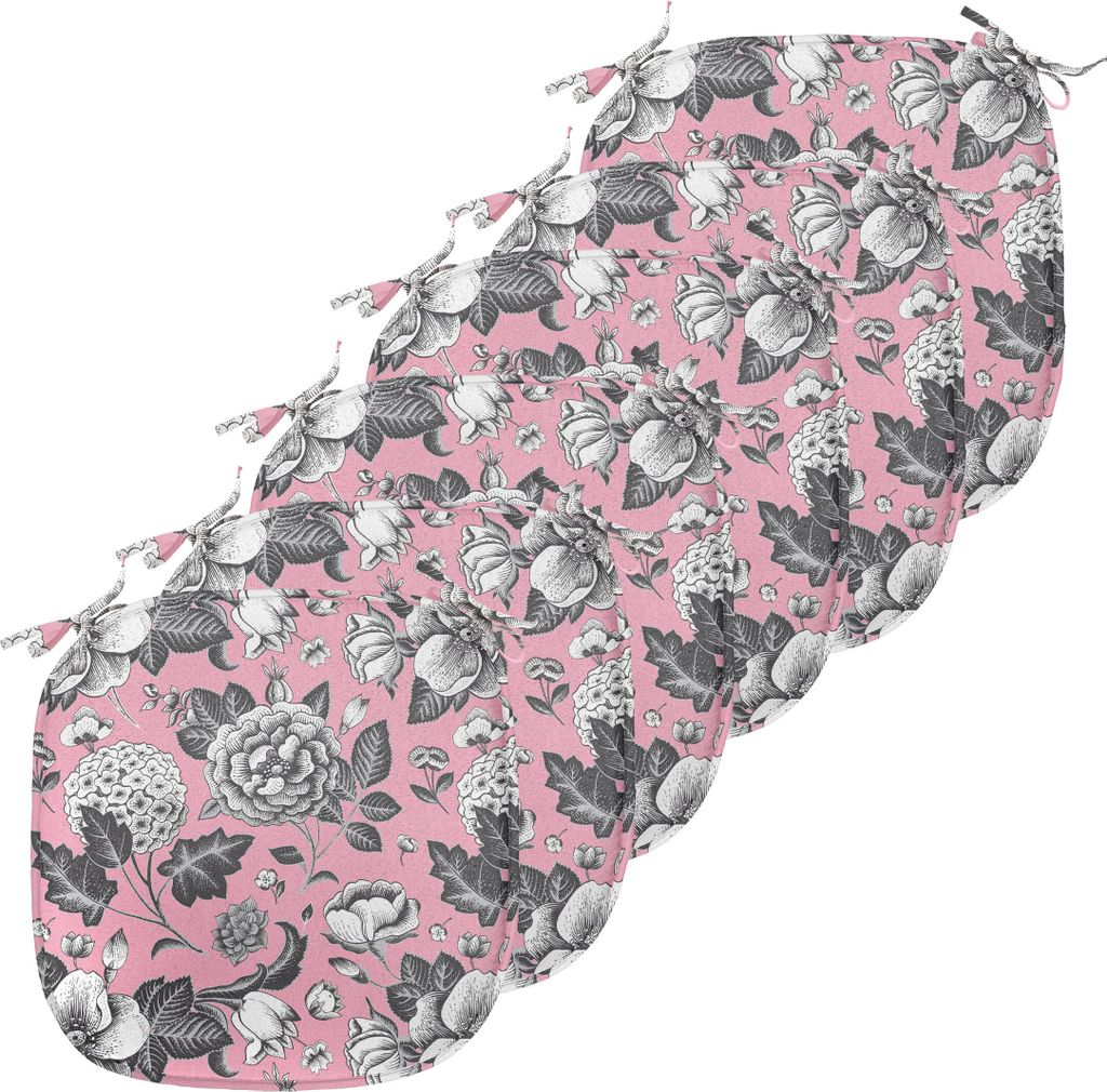 ABAKUHAUS Blumen Polster für Esszimmerstühle, Vintage Garten-Blumen, Dekoratives wasserfestes Kissen mit Riemen für Küchensitze, 40 cm x 40 cm-...