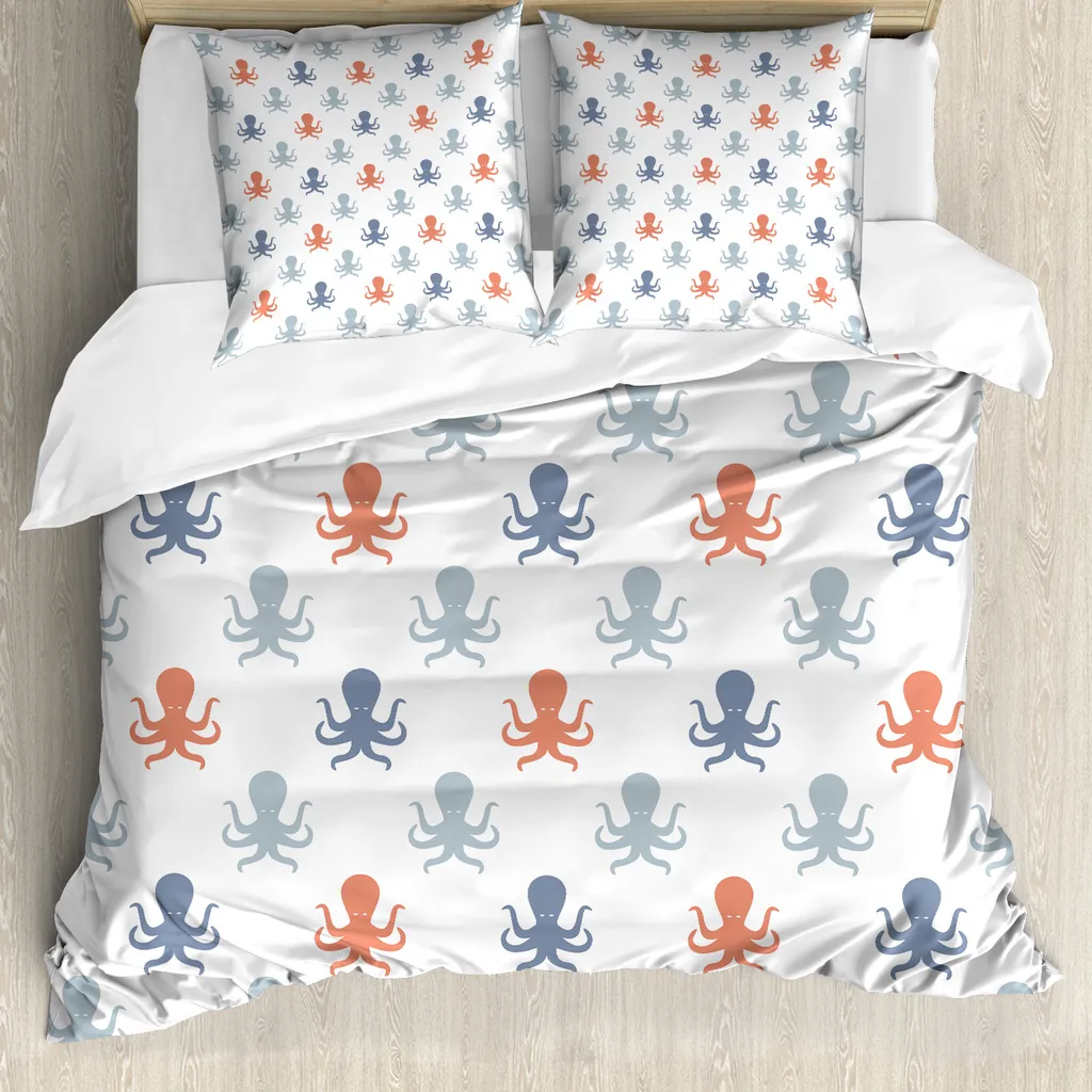 Housse de couette ABAKUHAUS motifs marins 155x220 cm avec taies d'oreiller