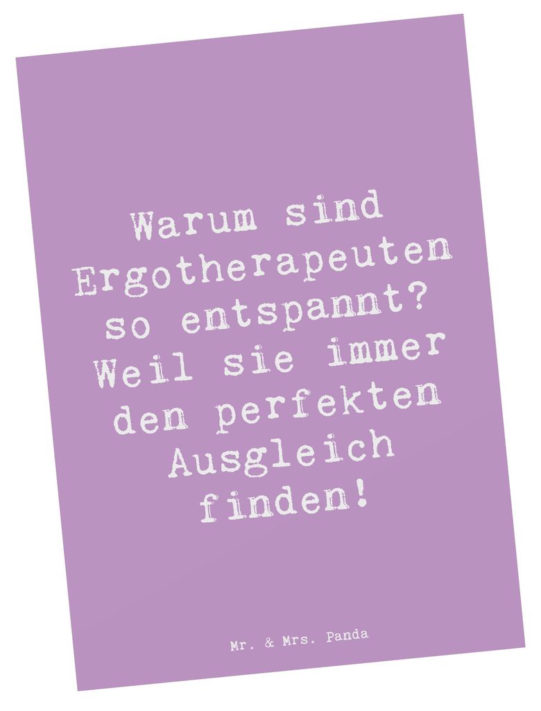 Mr. & Mrs. Panda Postkarte Spruch Ergotherapeutin Balance - Lavendeltraum - Geschenk, Ausgleich, Berufsleben, Rehabilitation, kreative Geschenke, B...