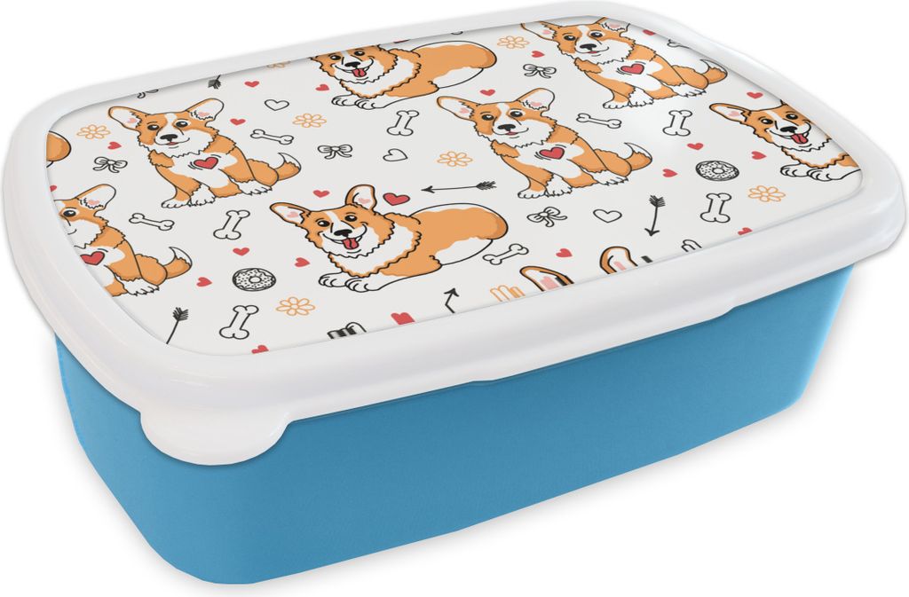 KitchenYeah Lunchbox Brotzeit Brotdose 17x11 cm Hund - Corgi - Muster Kinder Brotzeitdose - Lunch - Kunststoff - Brotbüchse - Sandwichbox - Lun...