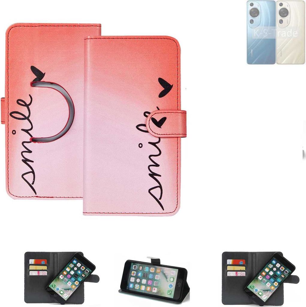 K-S-Trade Schutzhülle Handyhülle kompatibel mit Huawei P60 Art Hülle cover bookstyle Etui ''smile'' rot Standfunktion Kameraschutz (1Stk)