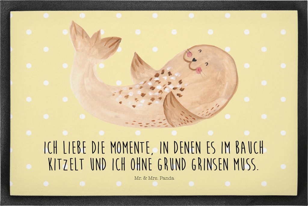 Mr. & Mrs. Panda fußmatte Robbe Liegen 50 x 75 cm - Gelb Pastell - Geschenk, Seehund, Robben, Nordsee, Schmutzmatte, Ostsee, Schmutzfänger, Meere...
