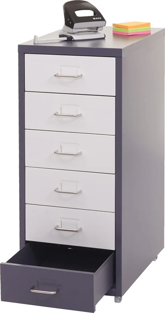 Piedistallo mobile Boston T851, cassettiera in acciaio, 69x28x41cm 6 cassetti ~ grigio scuro bianco-grigio scuro