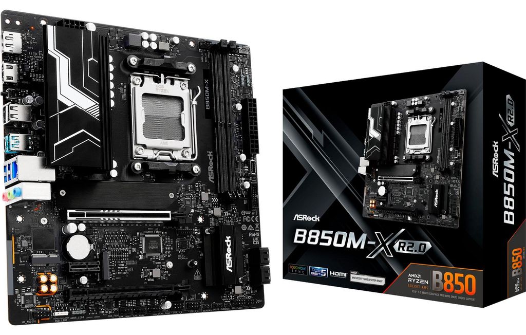 Asrock B850M-X R2.0, AMD, Sockel AM5, AMD Ryzen 7000 Series, AMD Ryzen 8000 Series, AMD Ryzen 9000 Series, DDR5-SDRAM, 128 GB, DIMM