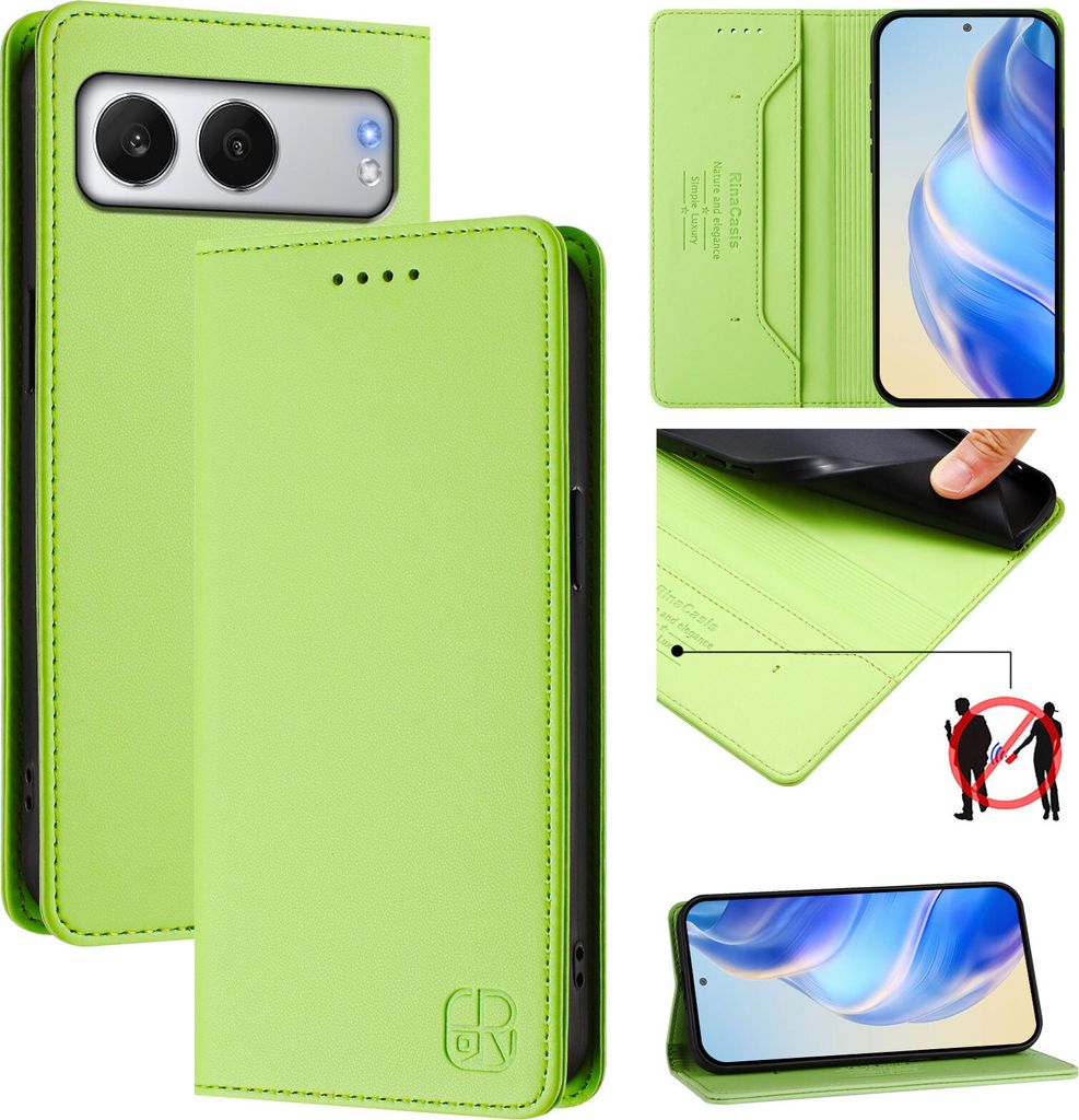 Lederhülle für OnePlus Nord 4 Hülle Flip Brieftasche Kartenfächern Ständer Schutzhülle Grün