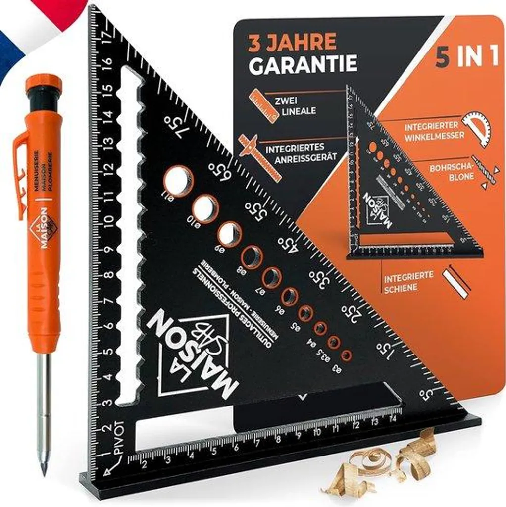 Équerre de traçage 180 mm pour charpente et menuiserie bois en aluminium