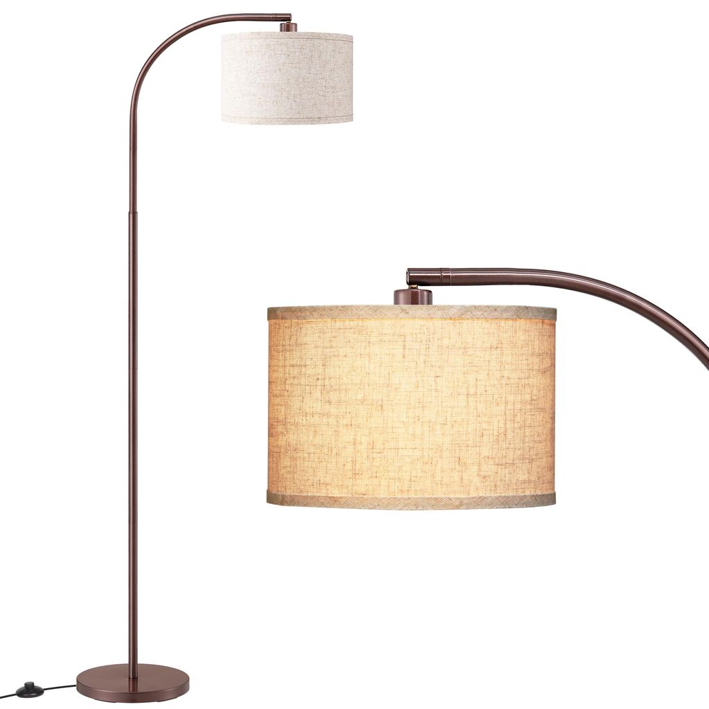 EDISHINE Stehlampe Wohnzimmer, 161cm Bogenlampe mit Leinenschirm, Leselampe, Braun