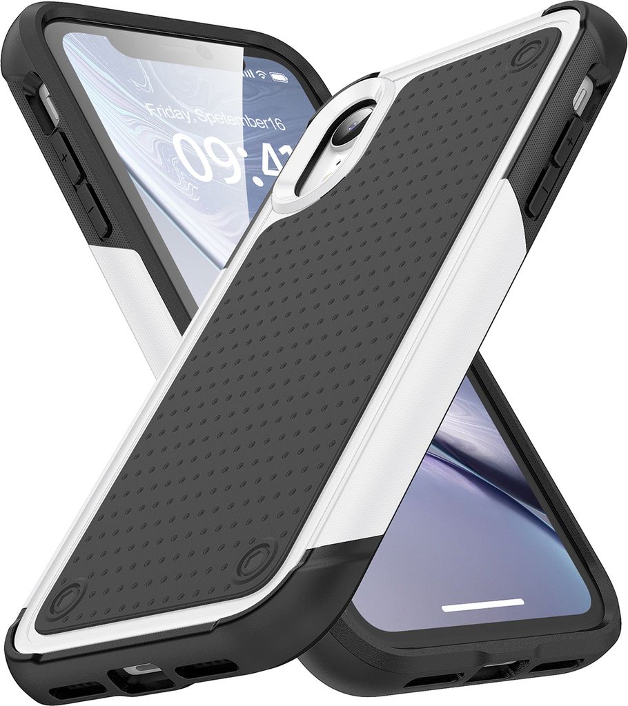 Für iPhone XR Hülle Militärqualität Stoßfest Hybrid 2 in 1 Hart PC Weich TPU Handyhülle Weiß Schwarz