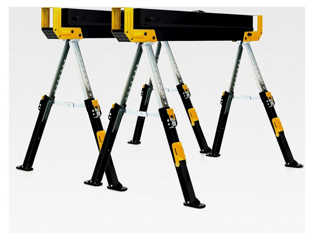 2er-Set höhenverstellbare Arbeitsböcke bis 1180 kg belastbar mit Griff, klappbare Sägeböcke mit rutschfester PVC-Oberfläche, Gelb+Schwarz, tra...