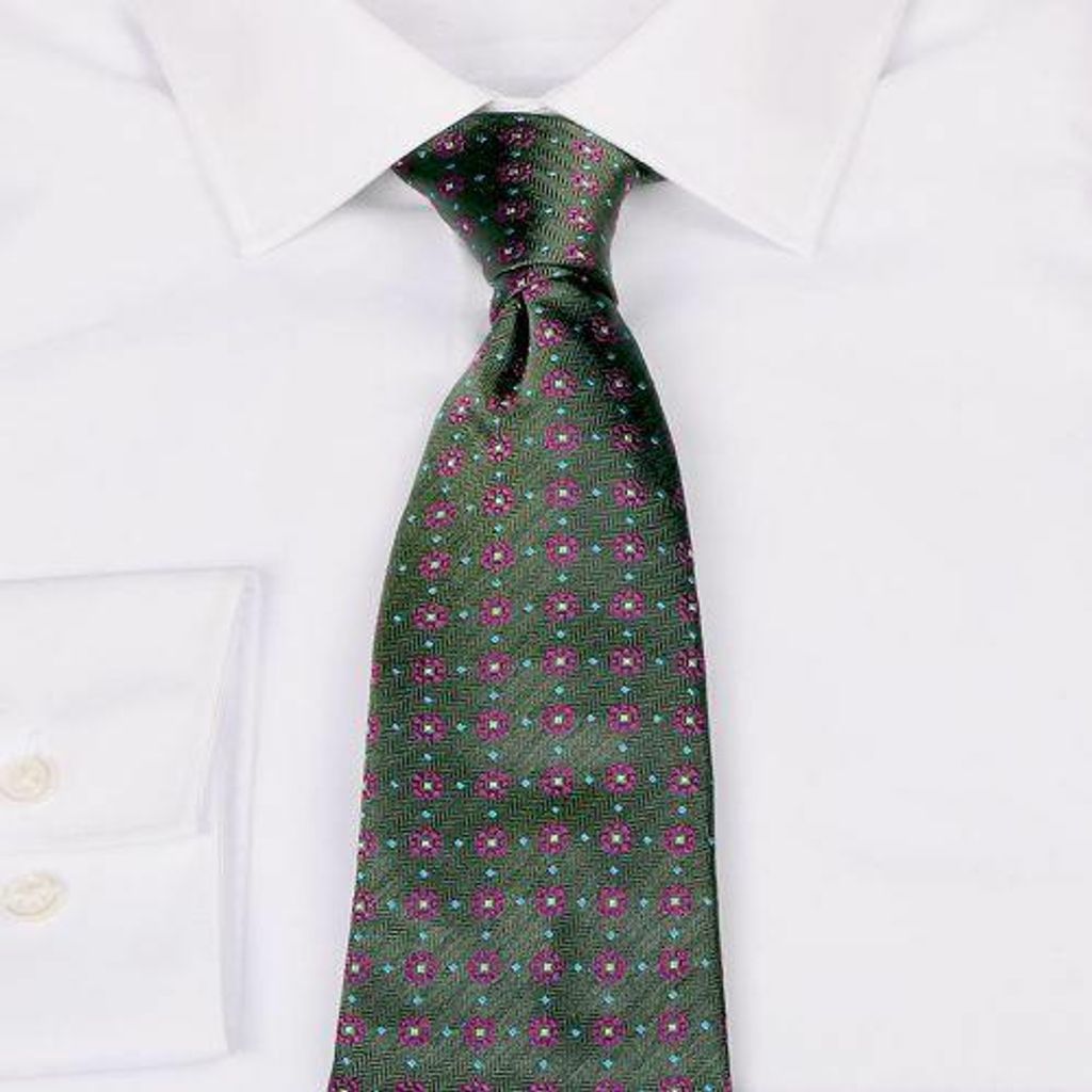 Herren Krawatte aus Seiden-Jacquard mit kleinem Blütenmuster in Olivgrün