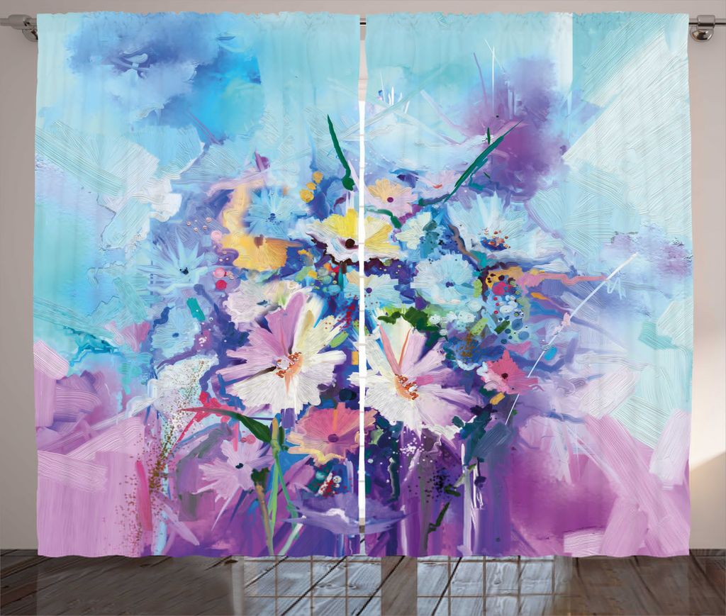 ABAKUHAUS Abstraktes Ölgemälde Rustikaler Gardine, Handgemalte Kunst, Wohnzimmer Universalband Gardinen mit Schlaufen und Haken, 280 x 225 cm, Me...