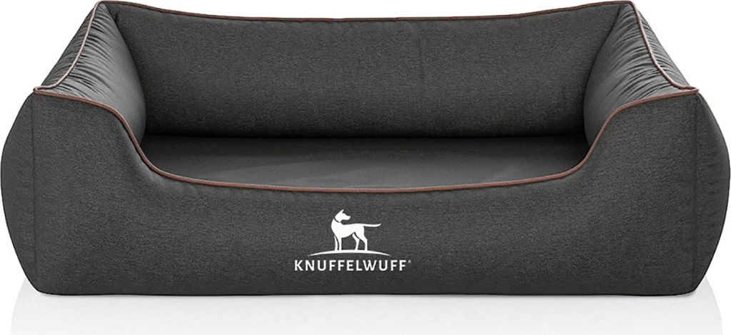 Knuffelwuff Orthopädisches Hundebett Amelie aus Velours mit Handwebcharakter M-L 85 x 63cm Schwarz