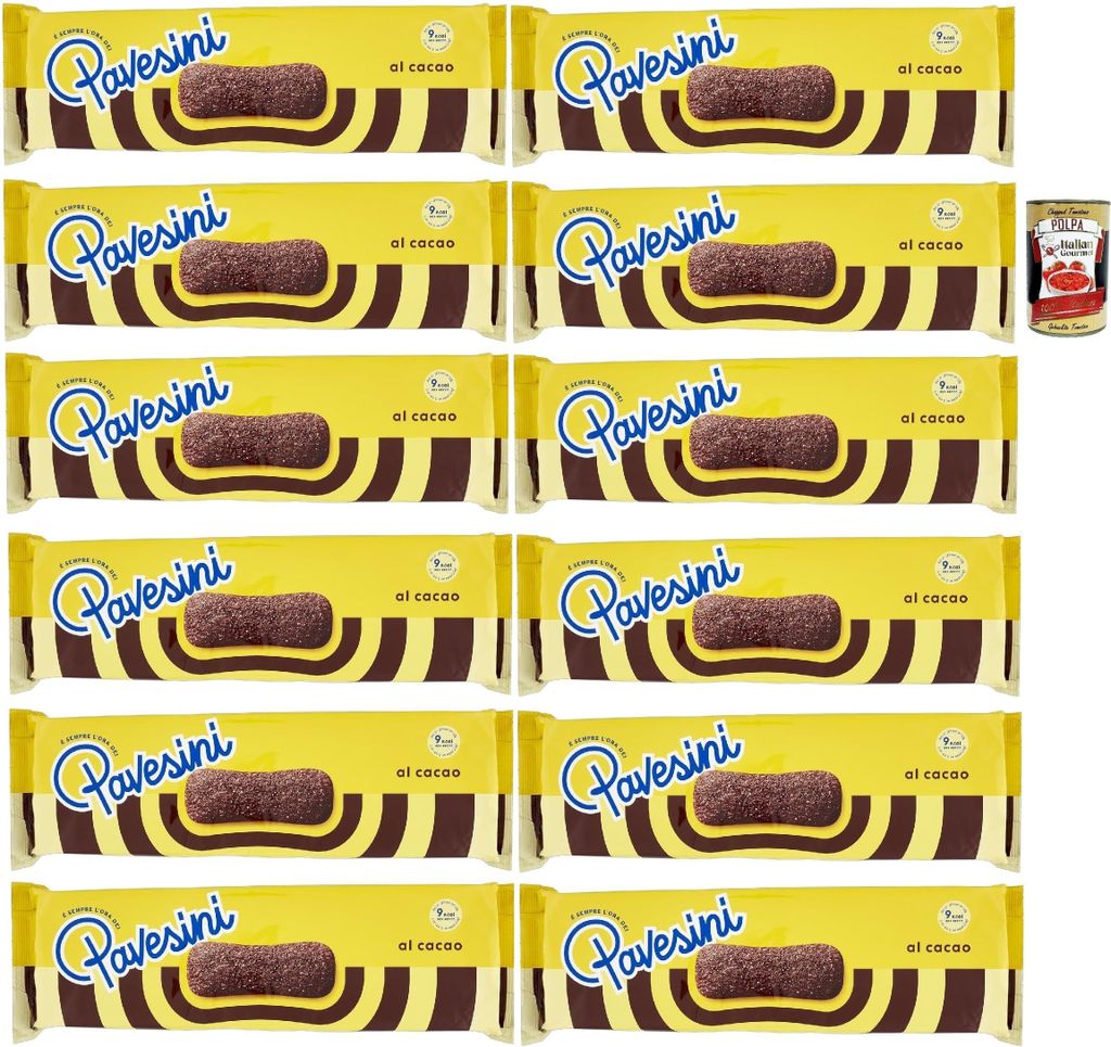 Pavesi Pavesini al Cacao, Biscotto Leggero per Colazione o Merenda, Leichter Keks mit Kakao zum Frühstück oder Snack, biscuits cookies, 12x 200 g...