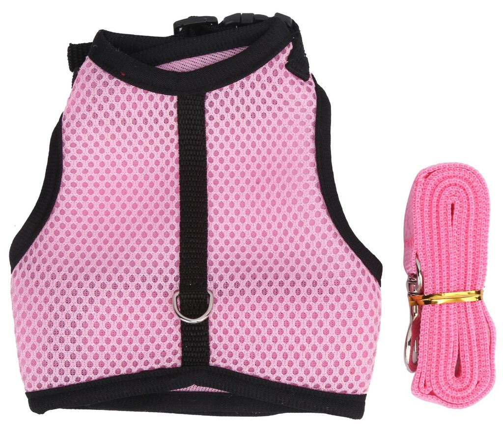 Pet Pink Mesh Traktionsgeschirr Brustrücken mit Leine für Kaninchen Meerschweinchen SupplyM