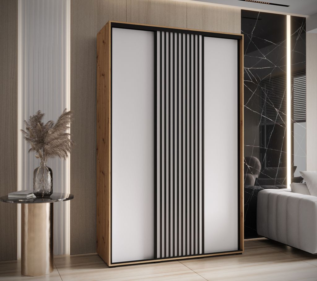 Kleiderschrank FIDELIA 1 - 160/45 cm, Eiche handwerklich / weiß / schwarz