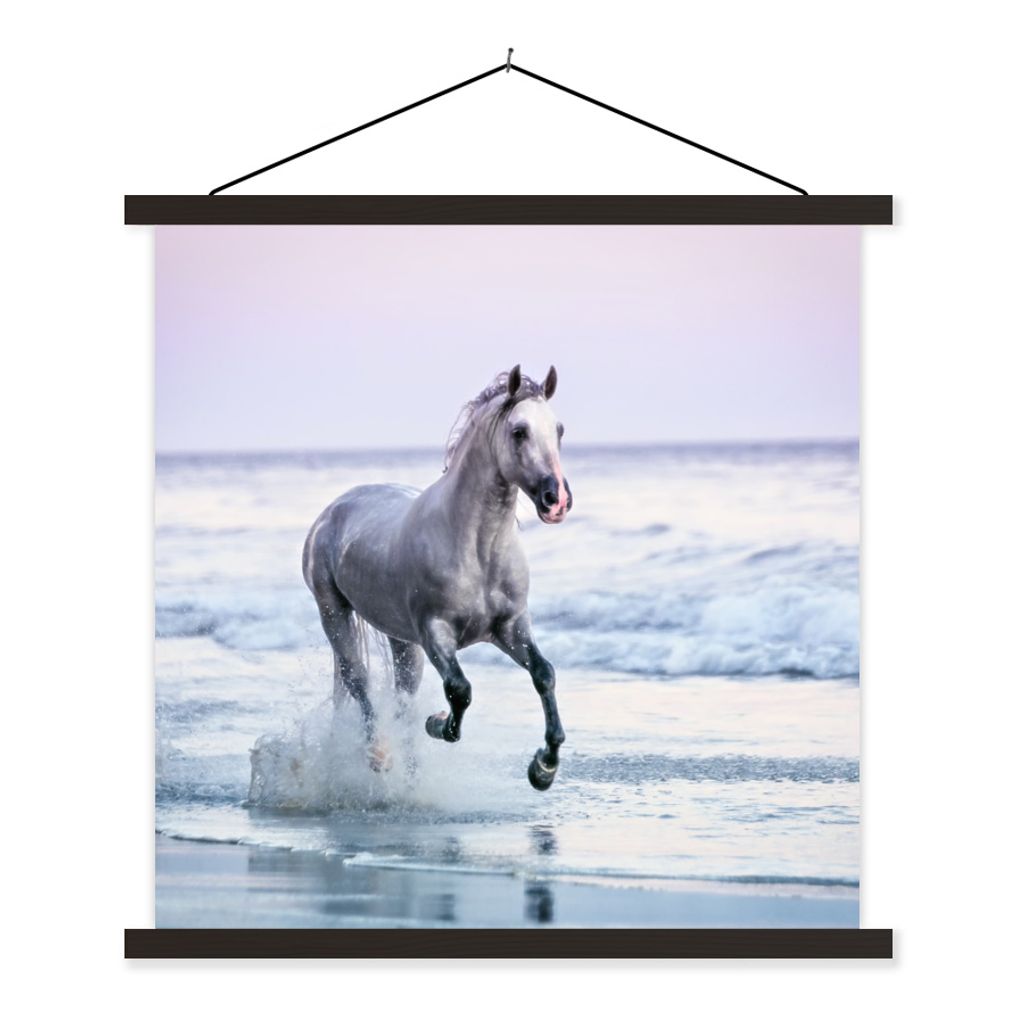 MuchoWow Textilposter Pferd - Pilz - Strand 120x120 cm mit schwarzem Rahmen - Aufhängungsset