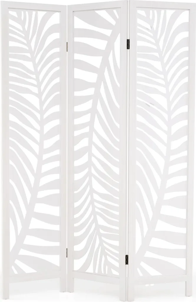 COSTWAY Paravent 170 x 121 cm en bois de paulownia blanc à 3 volets