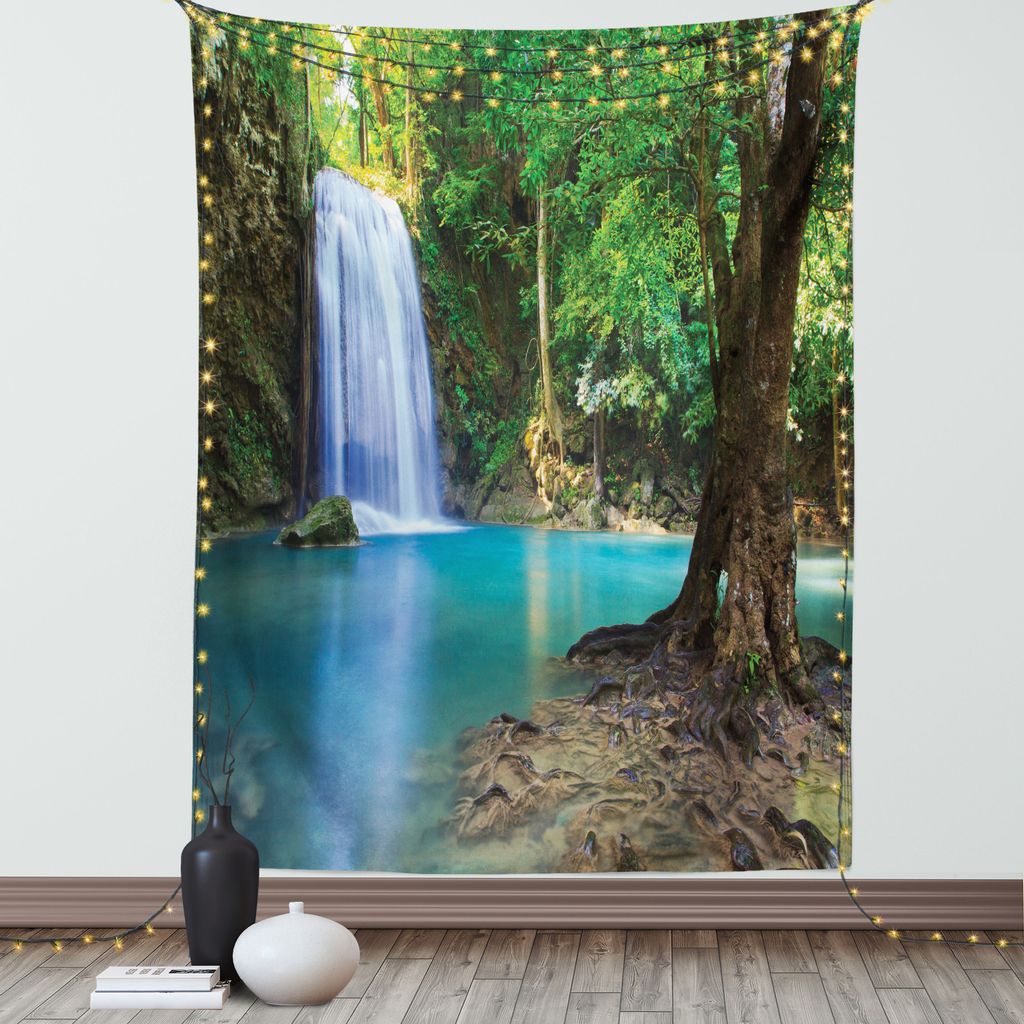 ABAKUHAUS Wald Wandteppich, Wasserfall Asien Thailand Dschungel Tropische Pflanzen Baum Touristenattraktion Foto, Wohnzimmer Schlafzimmer Seidiger ...