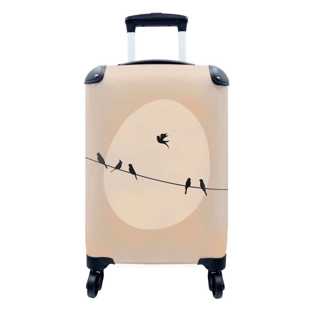MuchoWow Koffer Handgepäck Trolley Rollkoffer Kleine Reisekoffer mit 4 Rollen - Pastell - Vögel - Braun - Cabin Size < 55x40x23 cm & 55x40x20 c...
