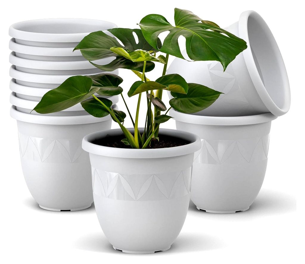 Übertopf 10er Set Durchmesser 18 cm Weiß Blumentopf für Innen und Außen aus Kunststoff Pflanztopf für Balkon Terrasse Pflanzkübel Kräutertopf