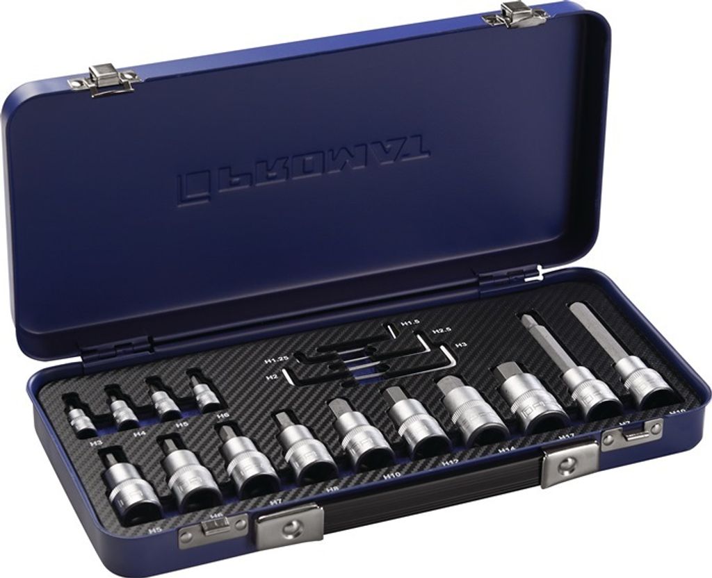 Steckschlüsselsatz 19-tlg.1/4+1/2 Zoll 1,25-17mm f.i6-KT.-Schr.PROMAT