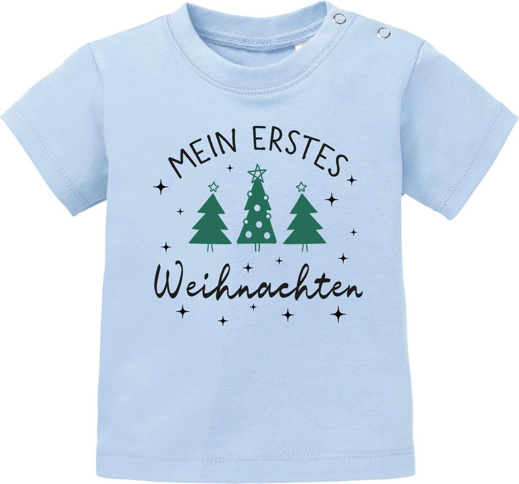 Baby Shirt kurzarm Spruch Mein erstes Weihnachten Babyshirt Weihnachtsmotiv Tannenbäume XMAS Outfit Jungen Mädchen SpecialMe