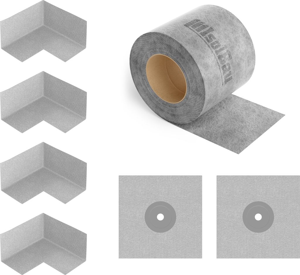 Isolbau 208G Bandset - Dicht-Set für den Innen und außen bereich inkl. 10 m Dichtband, 4x Innenecken & 2x Wandmanschetten, Abdichtung Dusche Bad ...