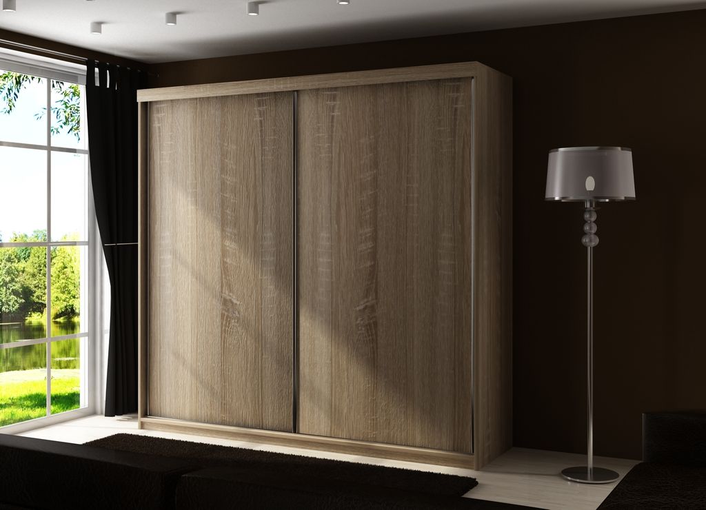 KIER FURNITURE Kleiderschrank mit Schiebetüren TOP, Schlafzimmer Schrank, Garderobeschrank, Flurschrank Sonoma-Eiche 200x200x62cm