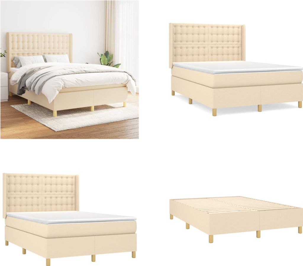 vidaXL Boxspringbett mit Matratze Creme 140x200 cm Stoff - Boxspringbett - Boxspringbetten - Bett - Schlafzimmermöbel