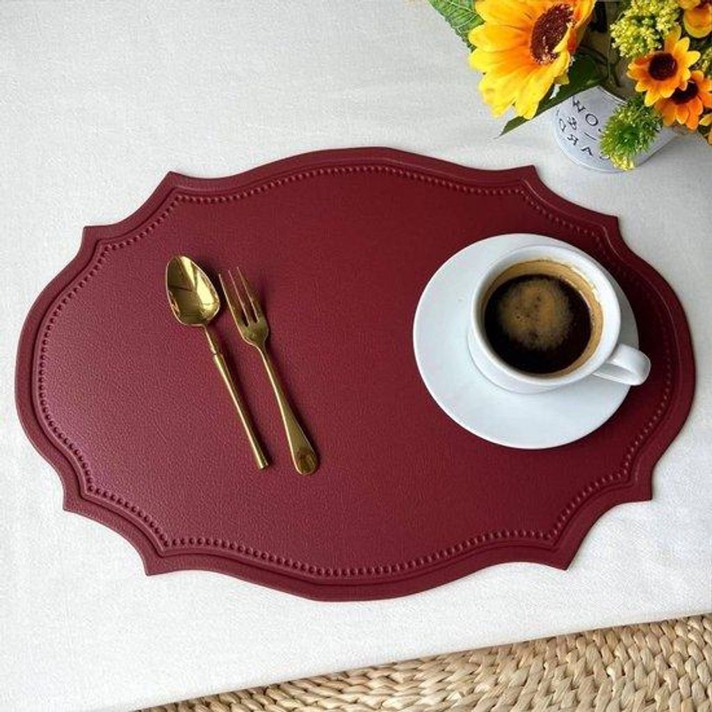Esszimmer-Schutzunterlagen-Set - Tischabdeckungen - Hitzebeständige Tischschutzfolien - PVC-Leder-Accessoires - 6-teiliges Set - 43cm - Rotwein-Ti...