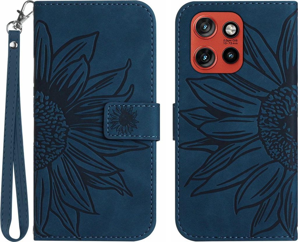 Motorola Edge 60 Neo Hülle - Coverup Sonnenblume Klapphülle mit Schlüsselband - Blau
