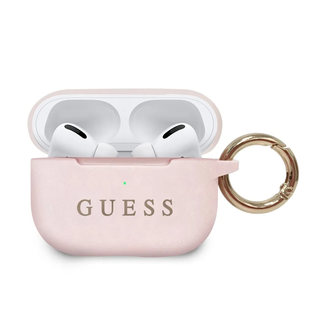 Guess Cover AirPods Pro Rosa Glitter - Protezione Silicone con Gancio - 5