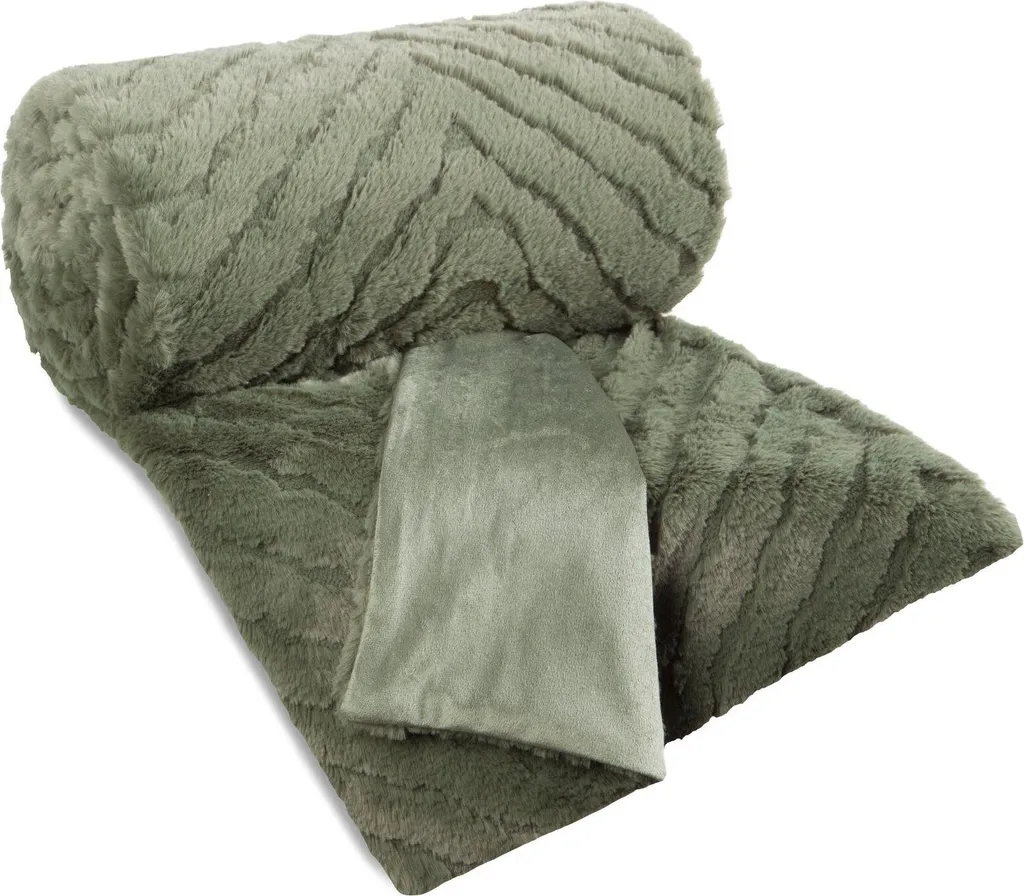 Plaid KATE 150x200 Oliva 3D | Coperta Morbida Effetto Pelliccia Sintetica