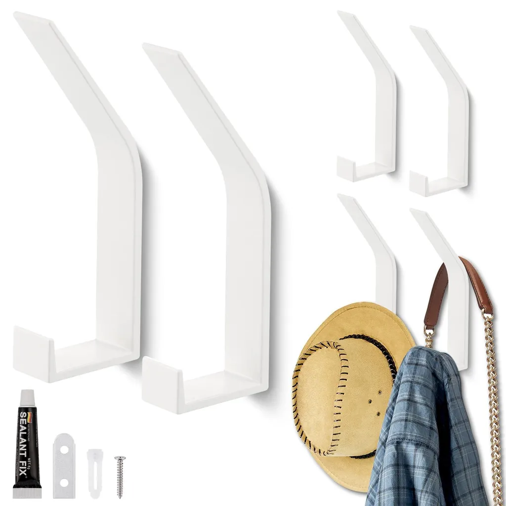 Patère murale blanche lot de 6 avec double montage invisible pour porte