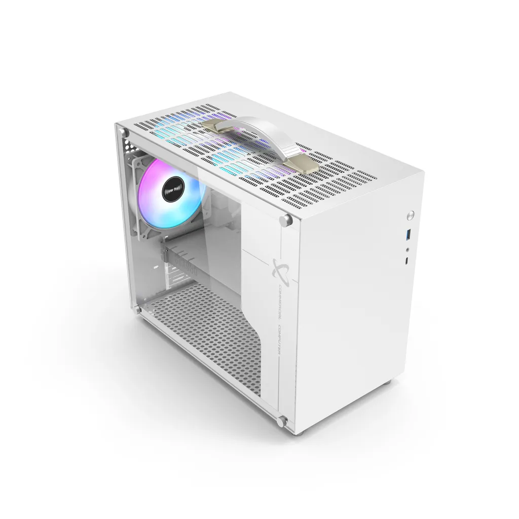 Custodia portatile per PC mobile Micro ATX, ventole aRGB, bianca - 2