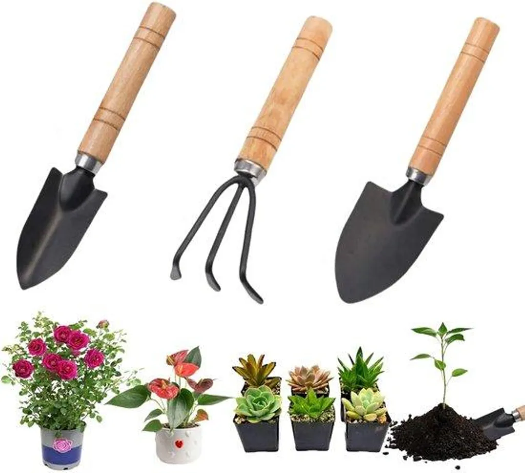 Set d'outils de jardinage pour enfants 3 pièces en métal et bois sûr