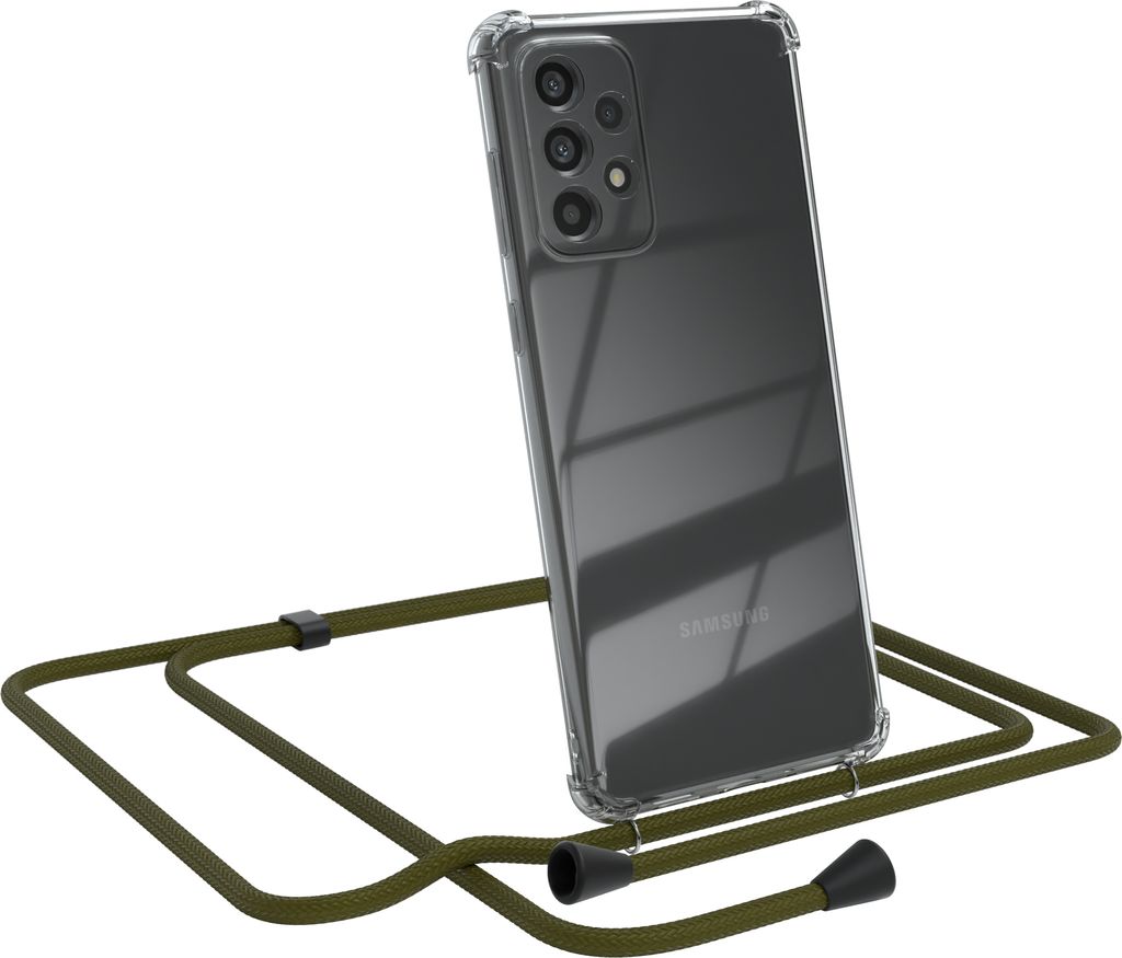EAZY CASE Handykette kompatibel mit Samsung Galaxy A73 5G, Handyhülle mit Umhängeband, Handykordel, Schutzhülle Clear, Band in Grün