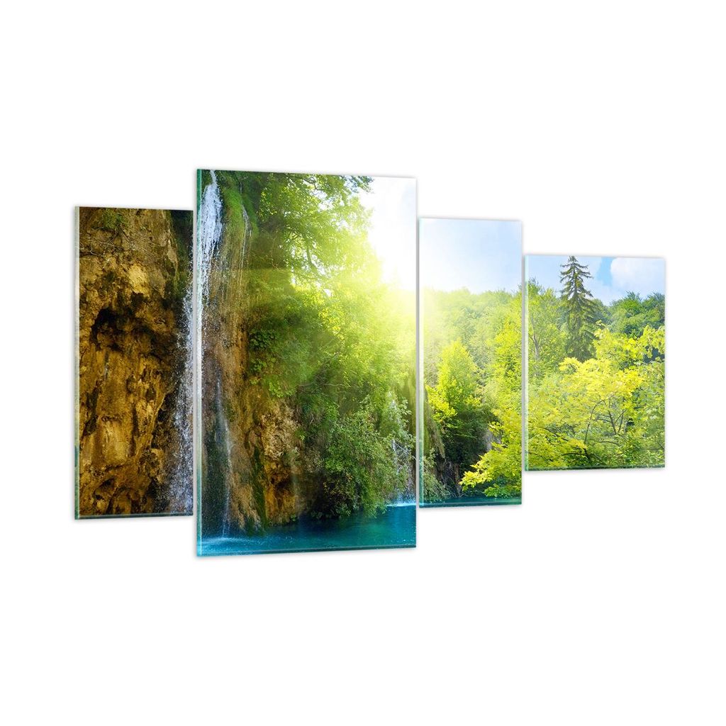 Bilder auf glas - Wasserfall Forrest Himmel - 120x70cm - Glasbilder - Wandbilder - Kunstdruck - zum Aufhängen bereit - Wanddekoration aus Glas - G...