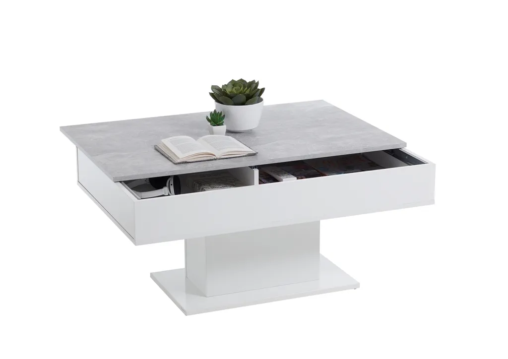 Table basse FMD résistante et facile à nettoyer décor béton blanc mat