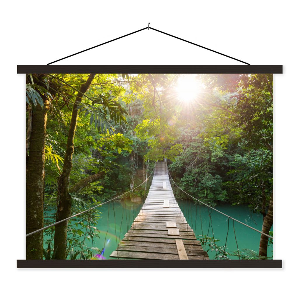 MuchoWow Textilposter Dschungel - Wasser - Brücke - Natur - Pflanzen 60x45 cm mit schwarzem Rahmen - Poster Schlafzimmer