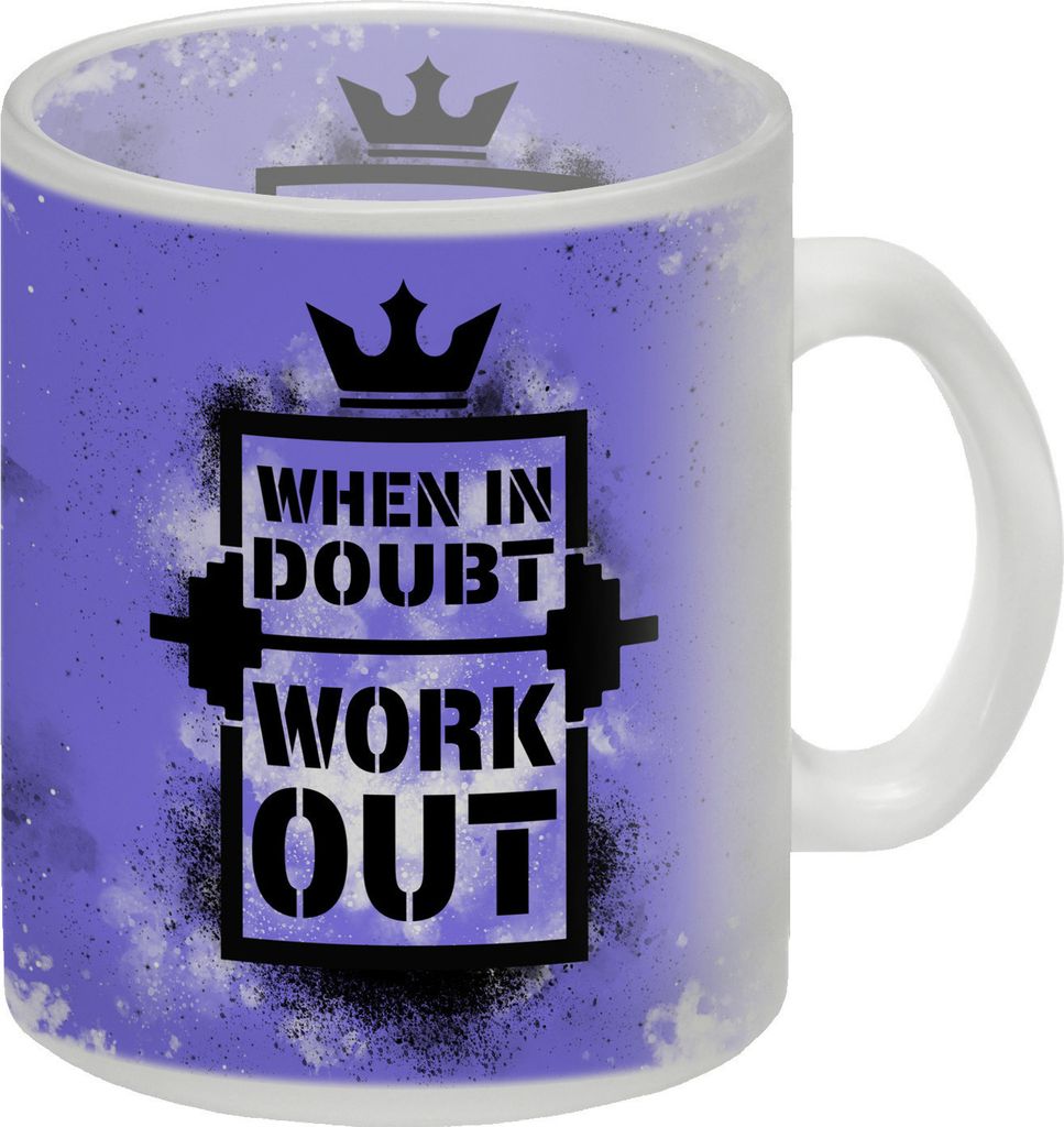 When in doubt Work out Glas Tasse mit motivierendem Spruch in {blau}
