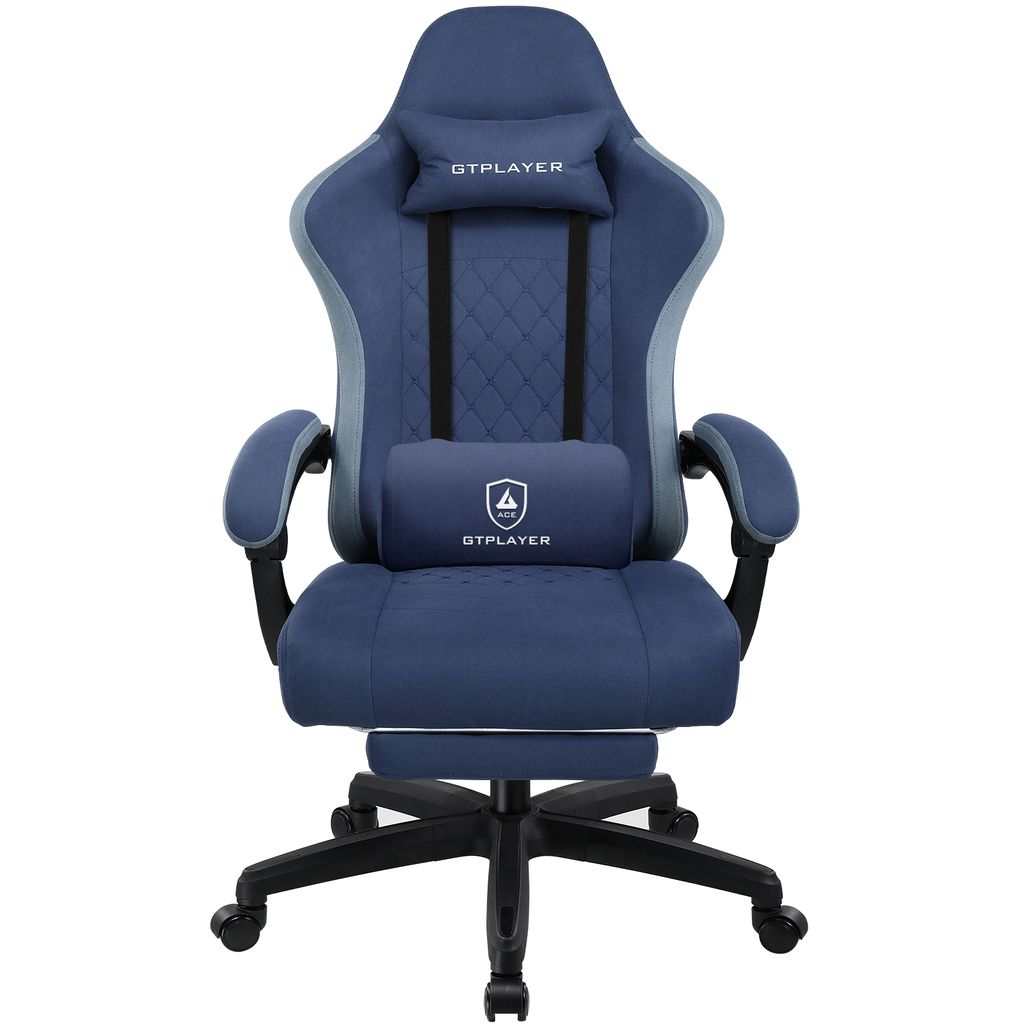 LUCKRACER Gaming Stuhl mit fußstütze Bürostuhl Ergonomisch mit verstellbare Lendenkissen, Kopfkissen Gaming Chair, Höhenverstellbarer Blau