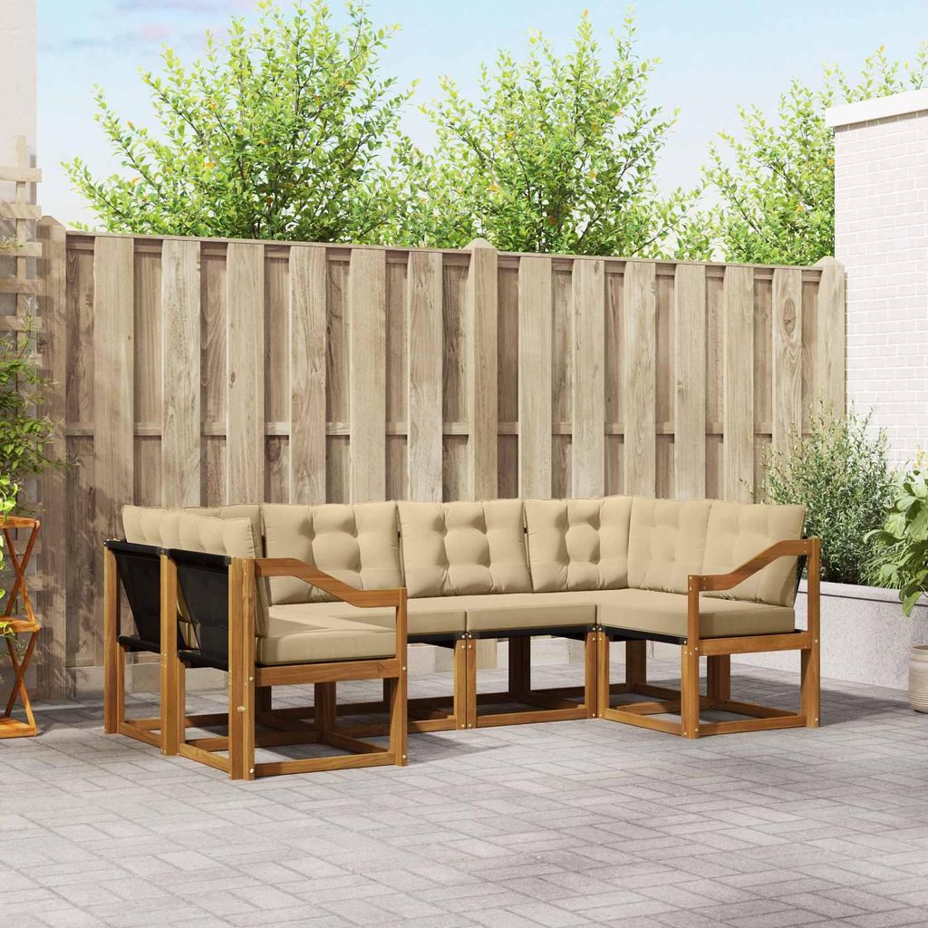 (Robust Möbel)Outdoor-Sofagarnitur - CLORIS - Balkonmöbe/Sitzgruppe - mit Kissen 6 pcs - Moderne Design - Natur und Beige - Gartensofas NeuM...