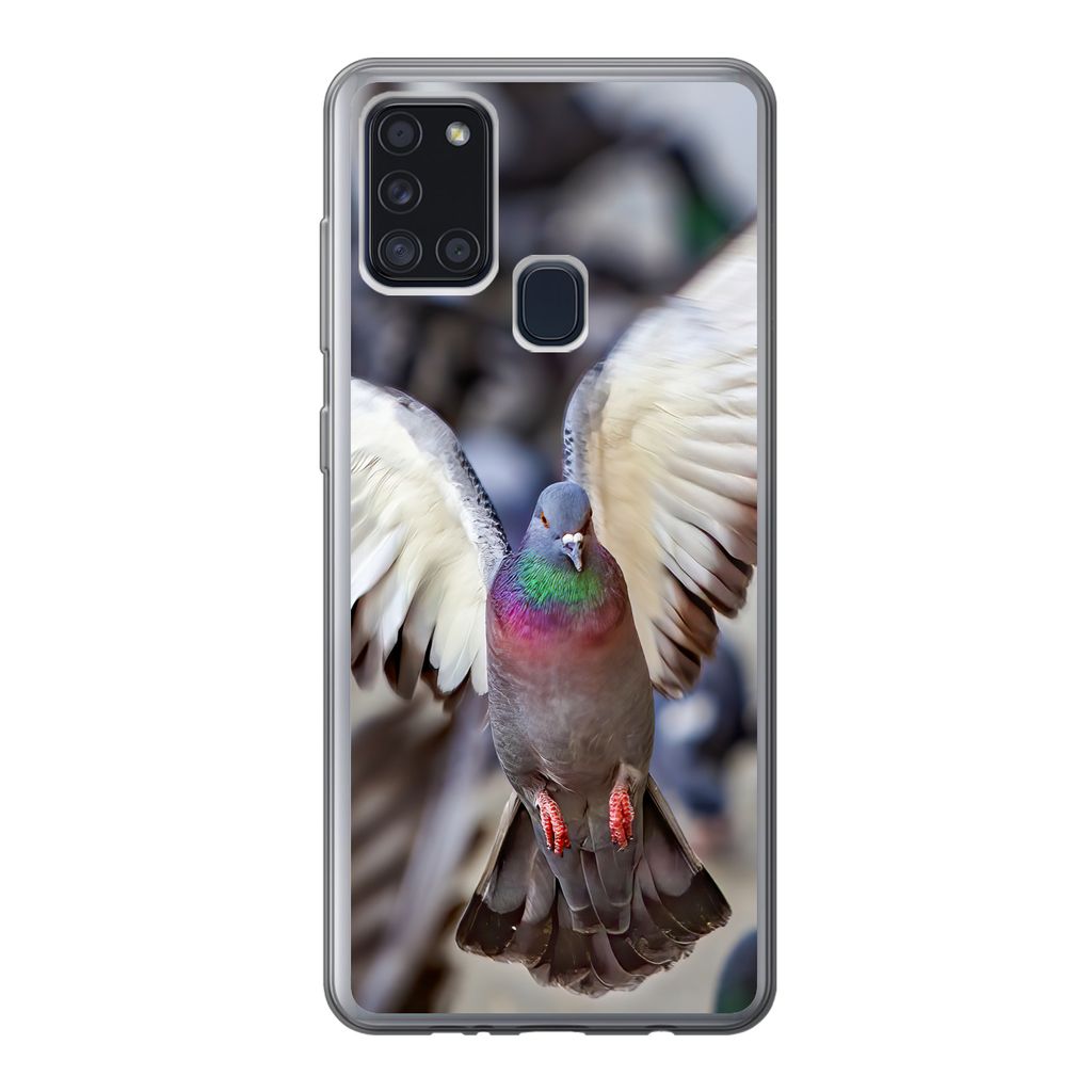 MuchoWow Handyhülle Schutzhülle Hülle für Samsung Galaxy A21s Nahaufnahme einer fliegenden Taube Silikon Softcase Handy Hülle - Hartschale
