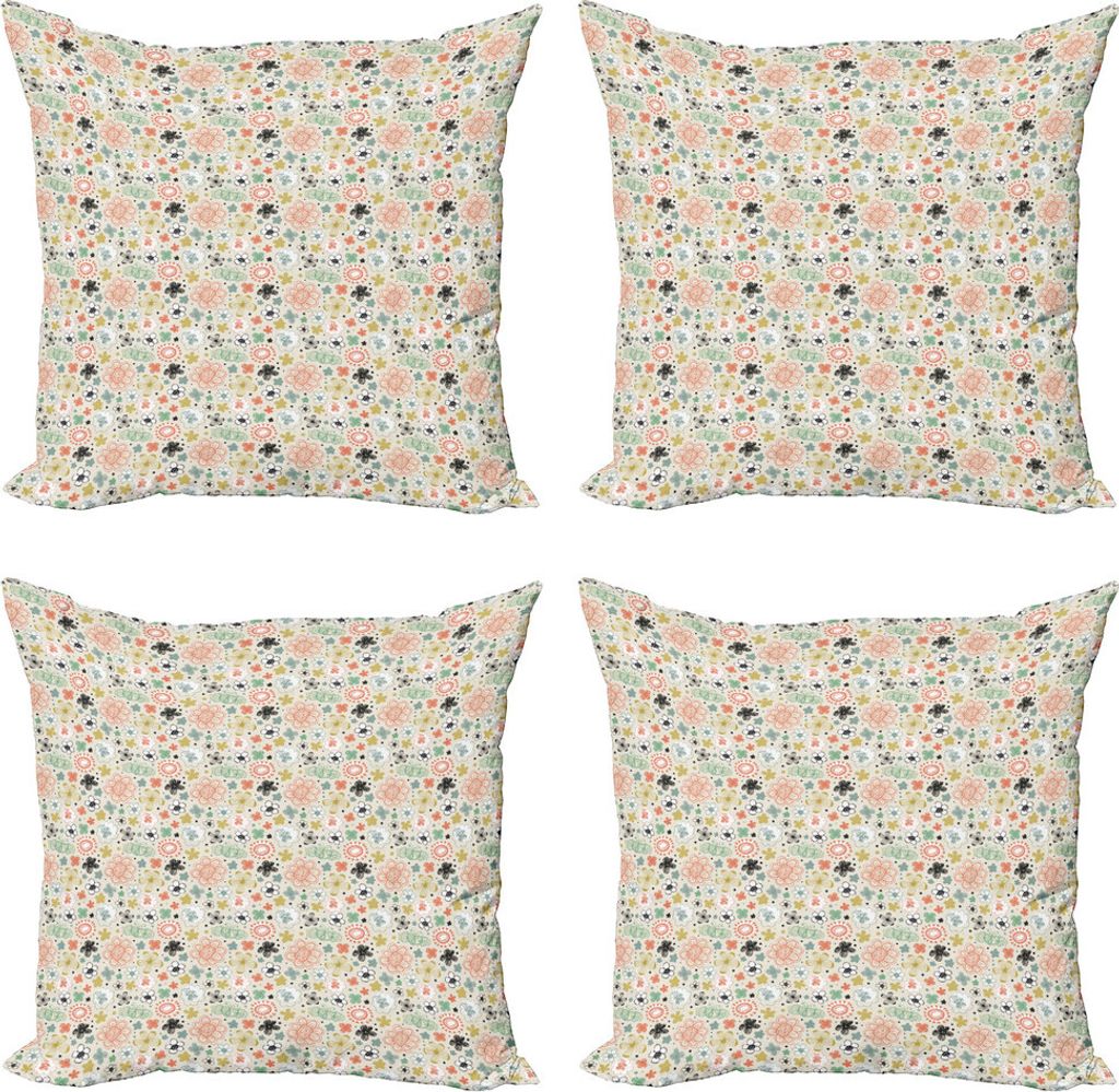 ABAKUHAUS Botanisch Kissenbezug Set (4 Stück), Childish Gezeichnet Petals, Moderner Doppelseitiger Digitaldruck, 50 cm x 50 cm, Eischale und Multi...